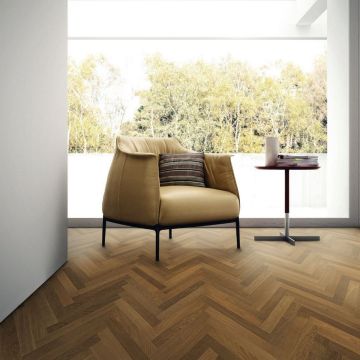 Chene09 14mm Engineered Wood Flooring 14/3 X 90mm Brushed Double Smoke Brown - Herringbone